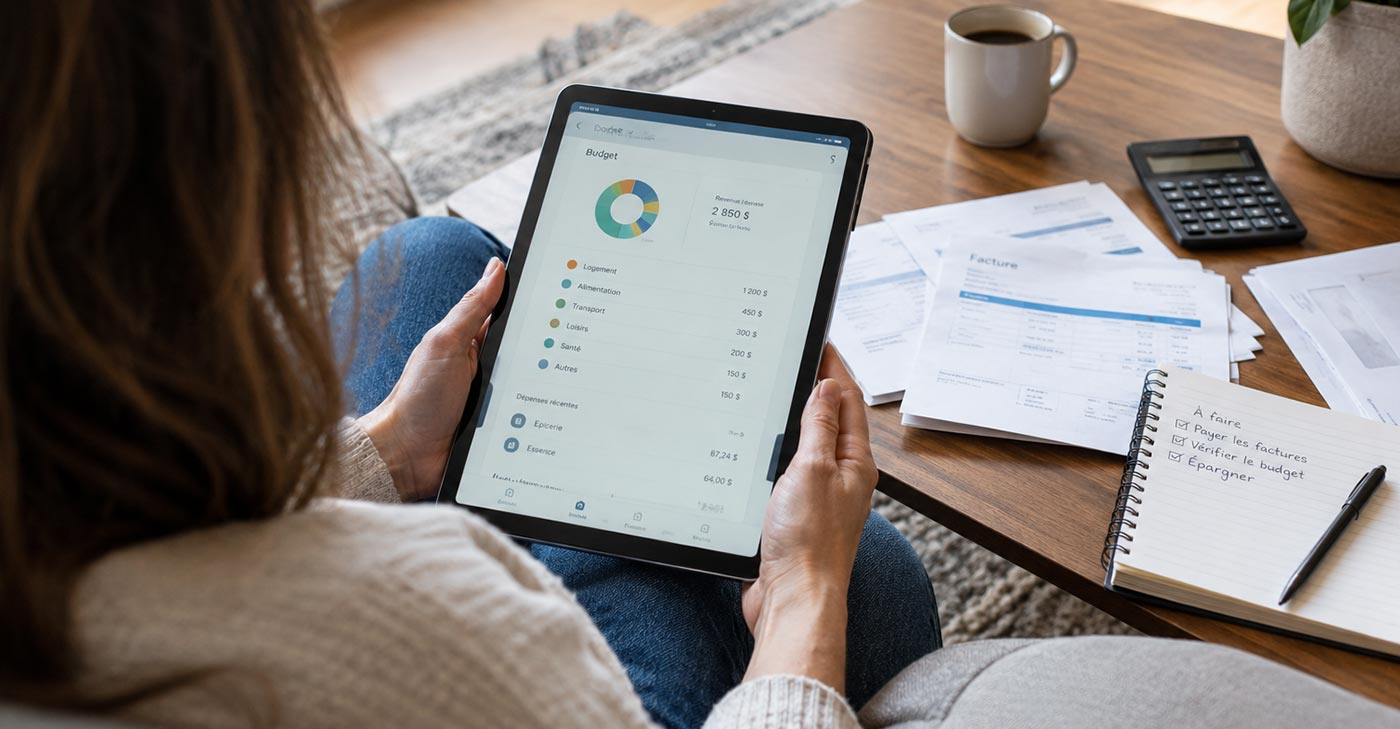 Personne qui organise ses finances personnelles à la table de cuisine
