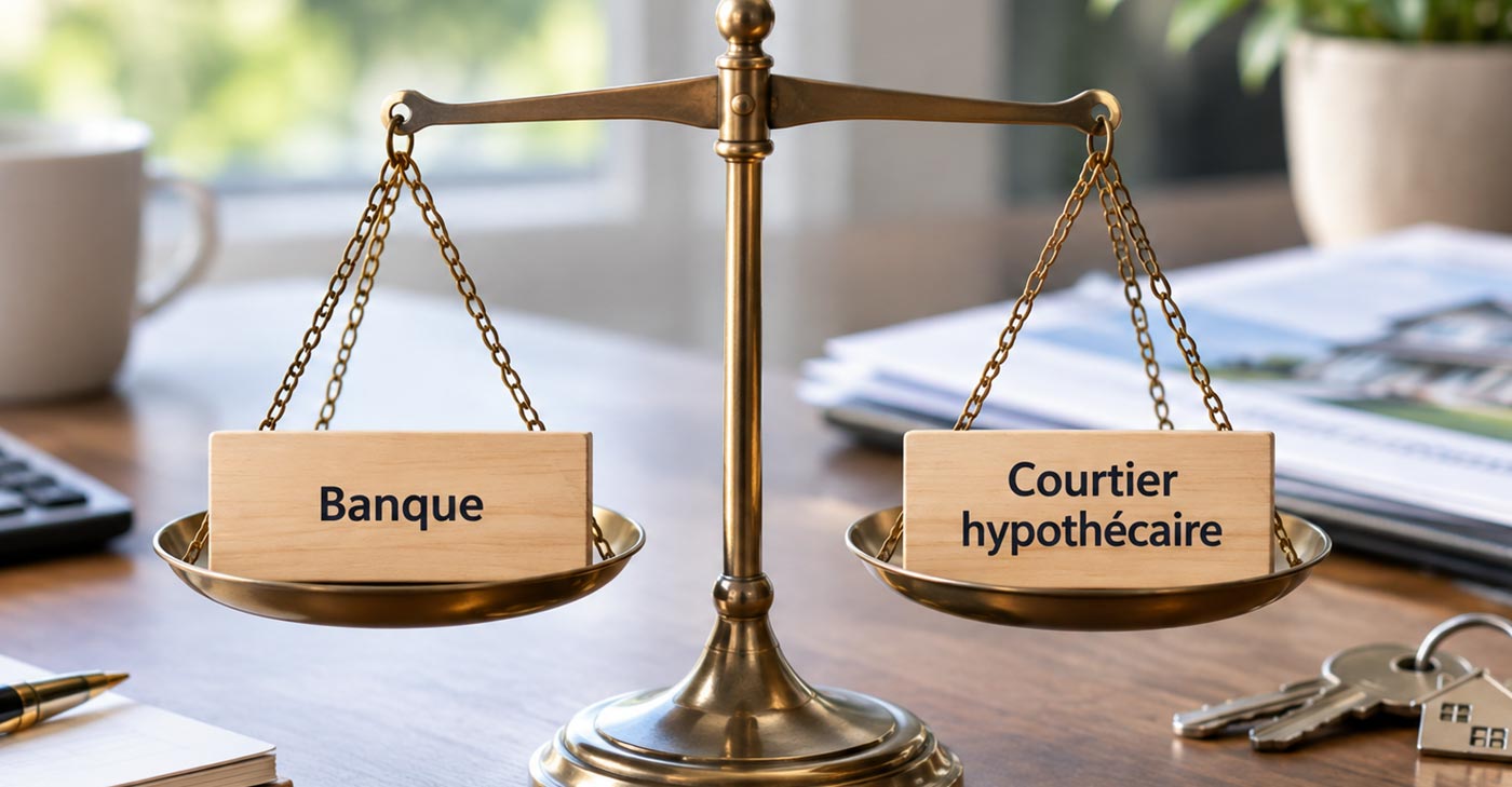 Balance qui compare Banque et Courtier hypothécaire