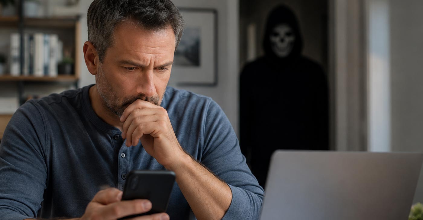 Personne qui vérifie une transaction suspecte sur son téléphone