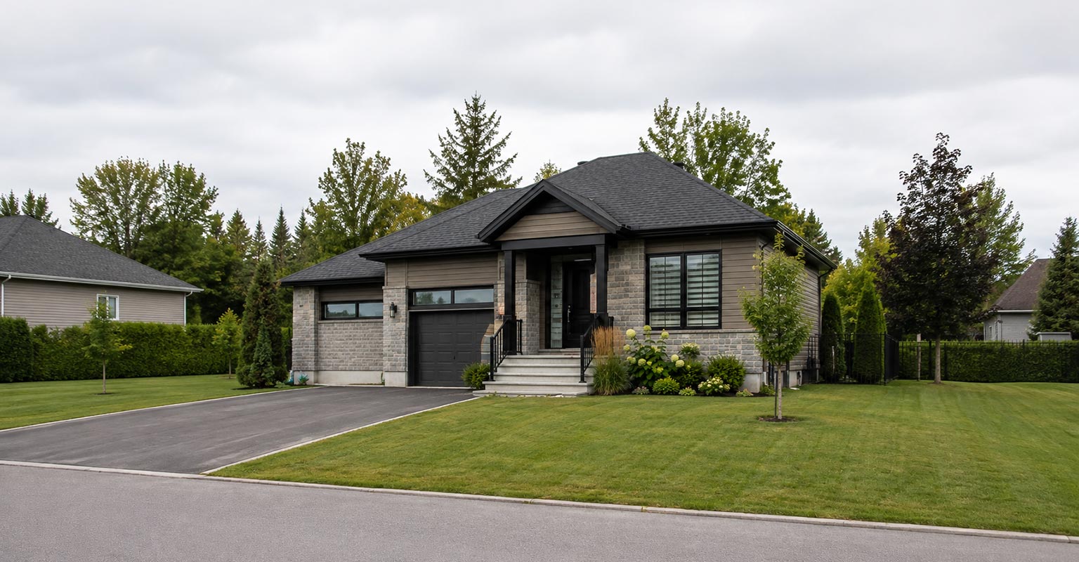 Maison unifamiliale québécoise typique, symbole du renouvellement hypothécaire pour les propriétaires